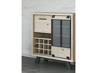 JULIUS - Meuble bar 100 cm 1 porte coulissante Chêne massif  2