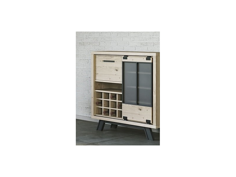 JULIUS - Meuble bar 100 cm 1 porte coulissante Chêne massif 