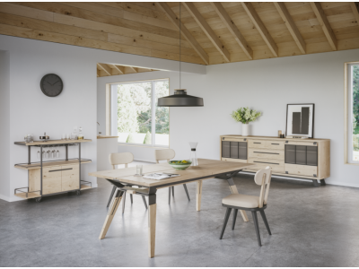 JULIUS - Table 4 pieds métal 2 allonges de 45 cm Chêne massif  2