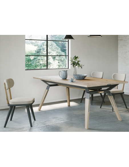 JULIUS - Table 4 pieds métalliques allonges 60 cm Chêne massif 