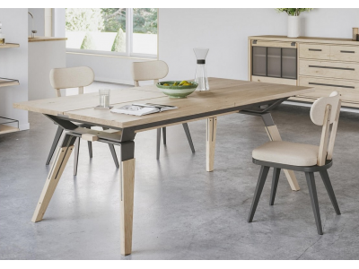 JULIUS - Table 4 pieds métalliques allonges 60 cm Chêne massif  2
