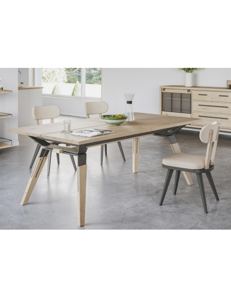 JULIUS - Table 4 pieds métalliques allonges 60 cm Chêne massif 