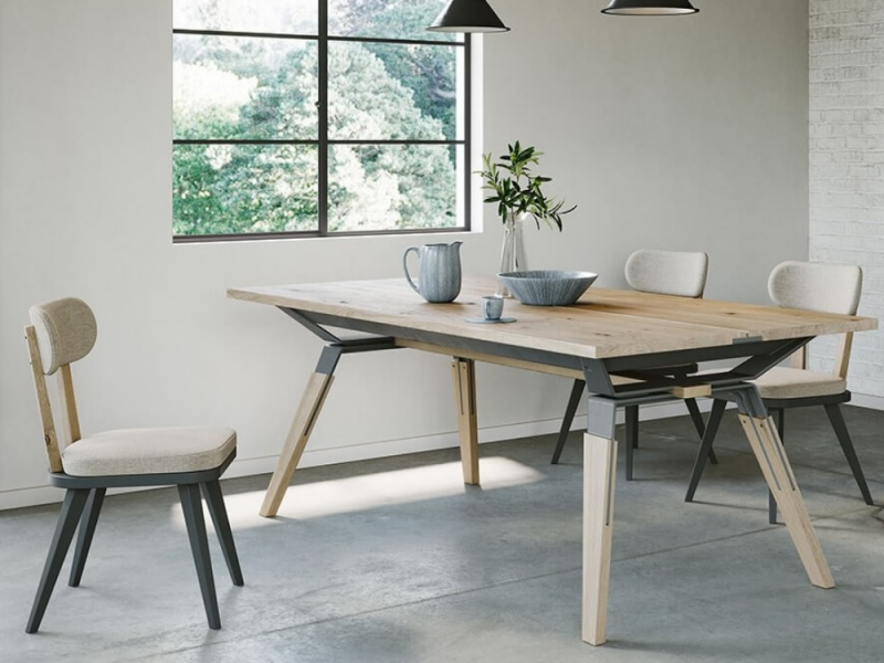 JULIUS - Table 4 pieds métalliques allonges 60 cm Chêne massif 